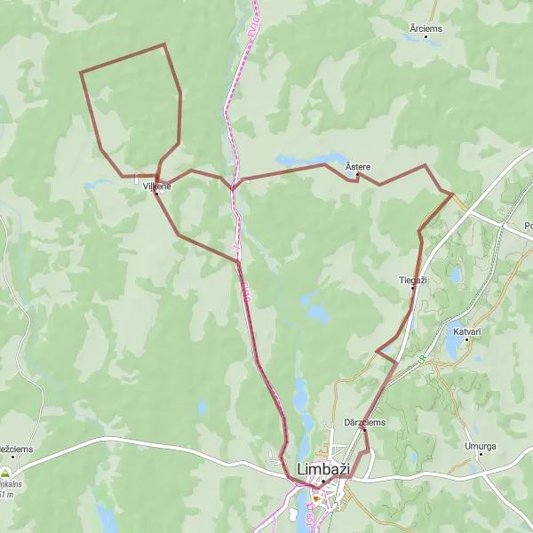 Map miniature of "Limbaži Loop" cycling inspiration in Latvija, Latvia. Generated by Tarmacs.app cycling route planner