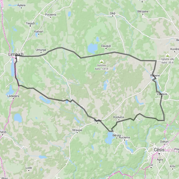 Map miniature of "Stunning Lakes and Castles Road Cycling Tour" cycling inspiration in Latvija, Latvia. Generated by Tarmacs.app cycling route planner