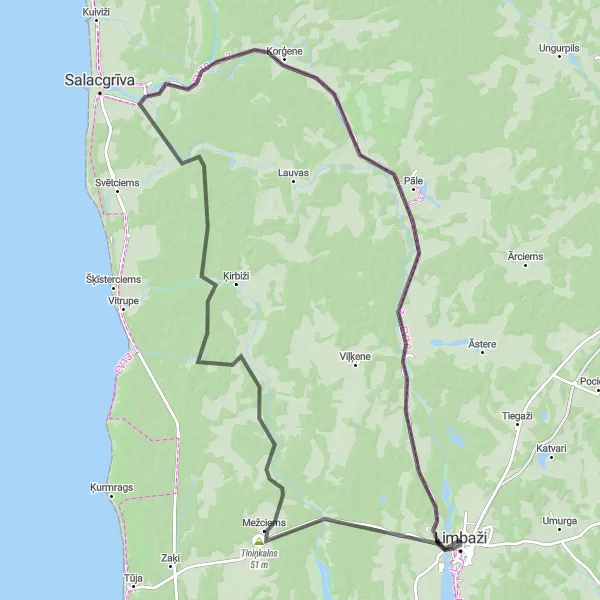 Map miniature of "Seno laiku kiosks Adventure" cycling inspiration in Latvija, Latvia. Generated by Tarmacs.app cycling route planner