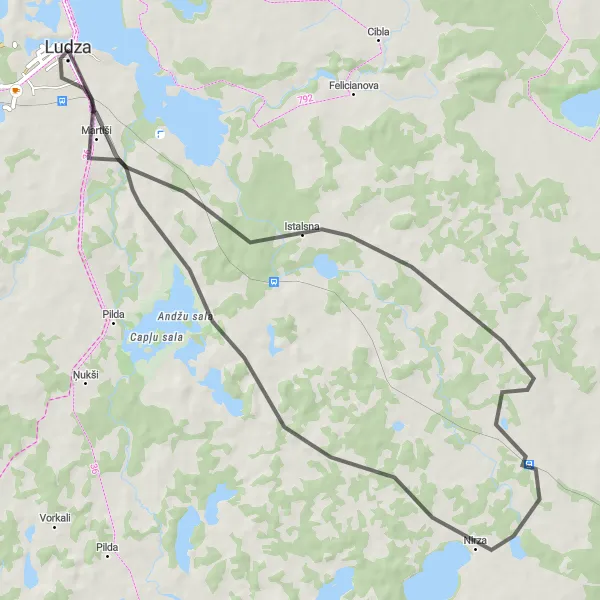 Map miniature of "Scenic Roads of Istalsna" cycling inspiration in Latvija, Latvia. Generated by Tarmacs.app cycling route planner