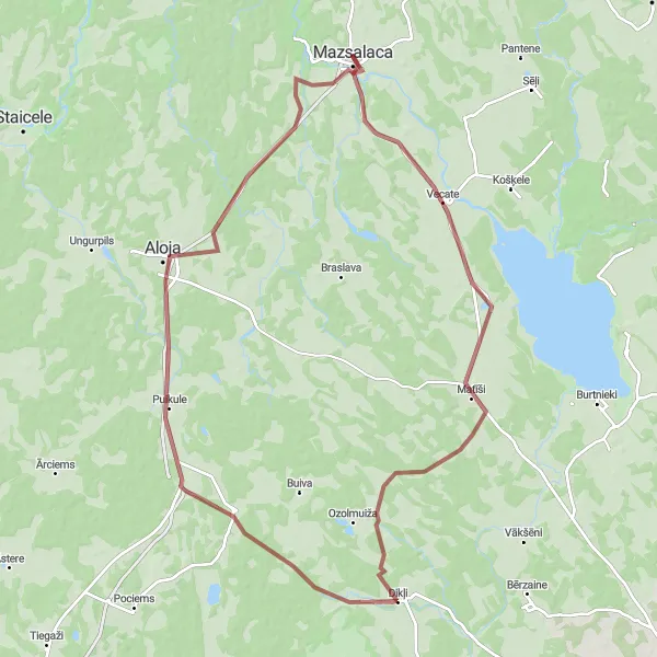 Map miniature of "The Gravel Adventure" cycling inspiration in Latvija, Latvia. Generated by Tarmacs.app cycling route planner