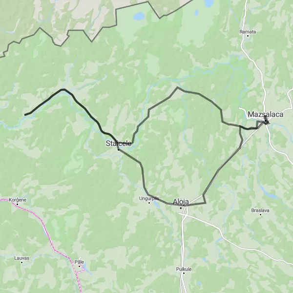 Map miniature of "The Scenic Road Ride" cycling inspiration in Latvija, Latvia. Generated by Tarmacs.app cycling route planner