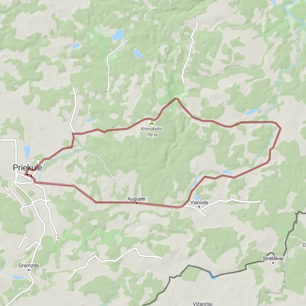 Map miniature of "Priekule Gravel Adventure" cycling inspiration in Latvija, Latvia. Generated by Tarmacs.app cycling route planner