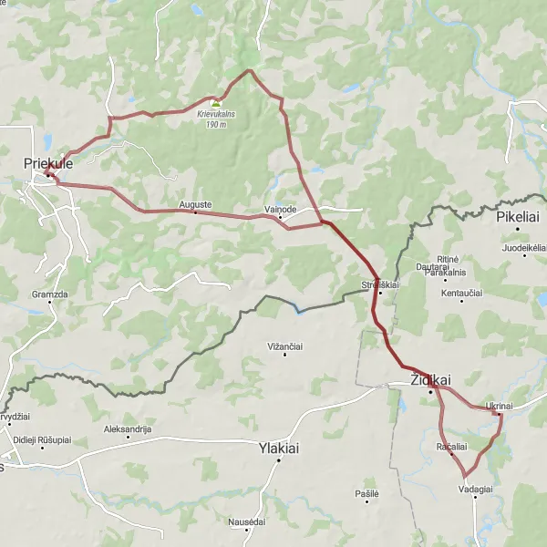Map miniature of "Priekule to Židikai Gravel Adventure" cycling inspiration in Latvija, Latvia. Generated by Tarmacs.app cycling route planner
