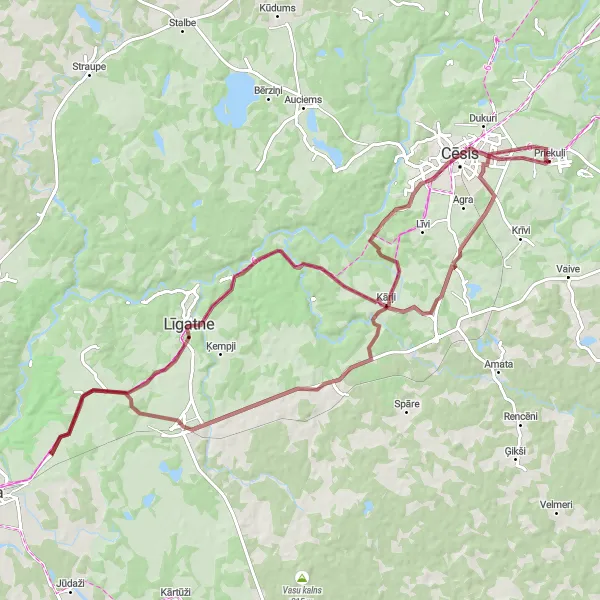 Map miniature of "The Enchanting Gravel Circuit" cycling inspiration in Latvija, Latvia. Generated by Tarmacs.app cycling route planner