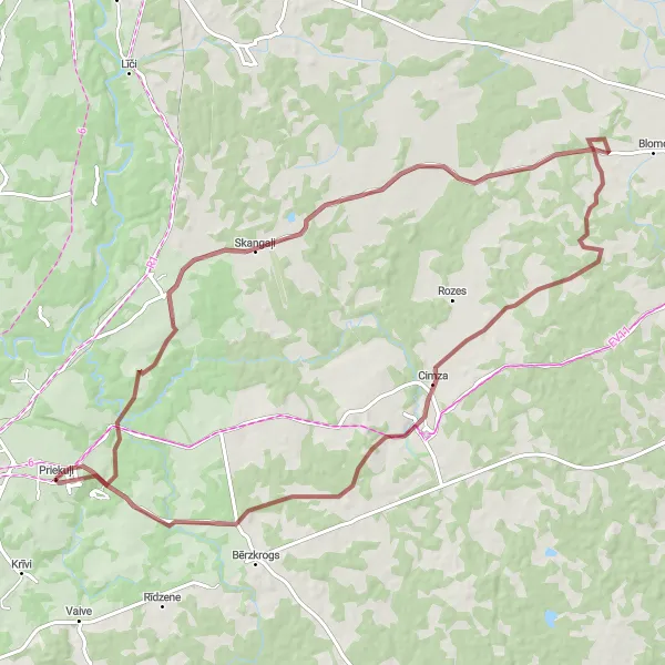 Map miniature of "Gravel Route: Priekuļi and Rauna Exploration" cycling inspiration in Latvija, Latvia. Generated by Tarmacs.app cycling route planner