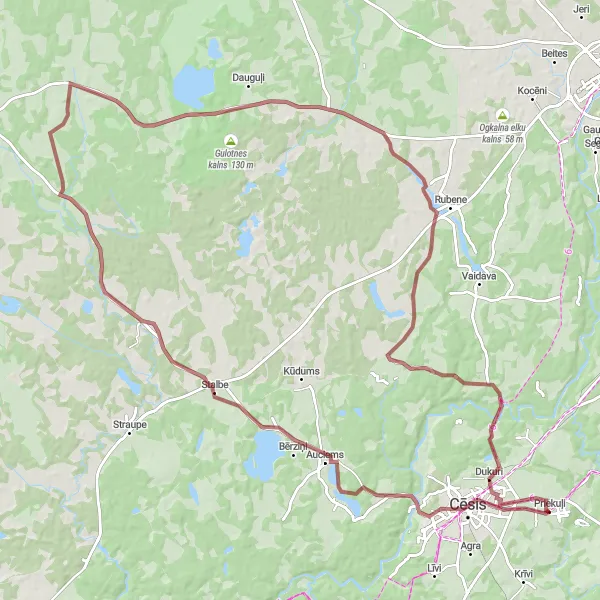 Map miniature of "The Gravel Odyssey" cycling inspiration in Latvija, Latvia. Generated by Tarmacs.app cycling route planner