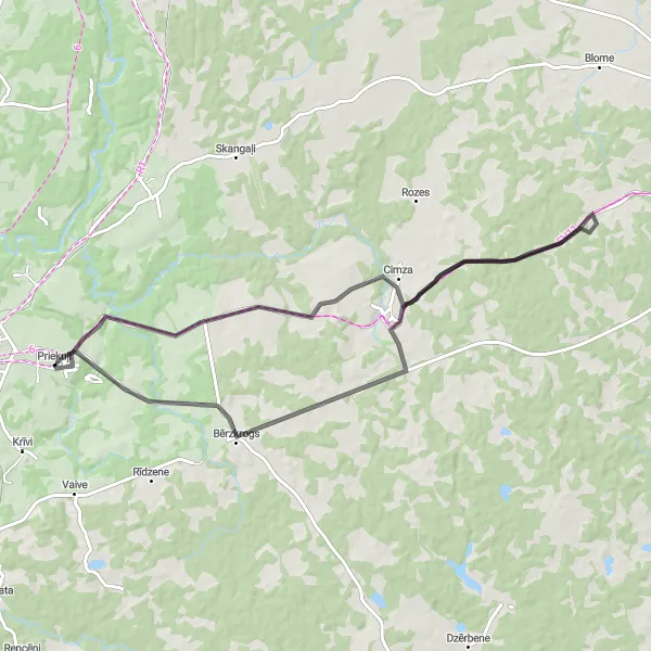 Map miniature of "The Road to Adventure" cycling inspiration in Latvija, Latvia. Generated by Tarmacs.app cycling route planner