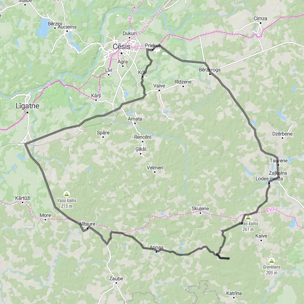 Map miniature of "The Scenic Road Marathon" cycling inspiration in Latvija, Latvia. Generated by Tarmacs.app cycling route planner