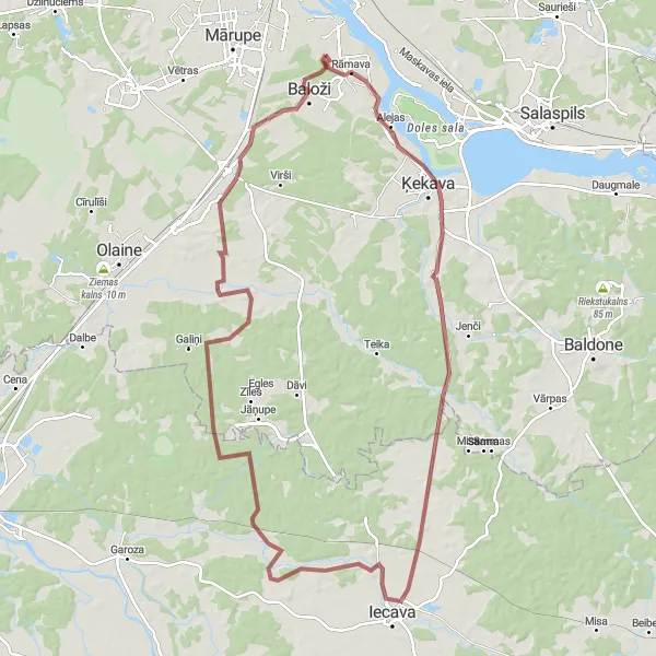 Map miniature of "Gravel Adventure: Ķekava to Baloži" cycling inspiration in Latvija, Latvia. Generated by Tarmacs.app cycling route planner