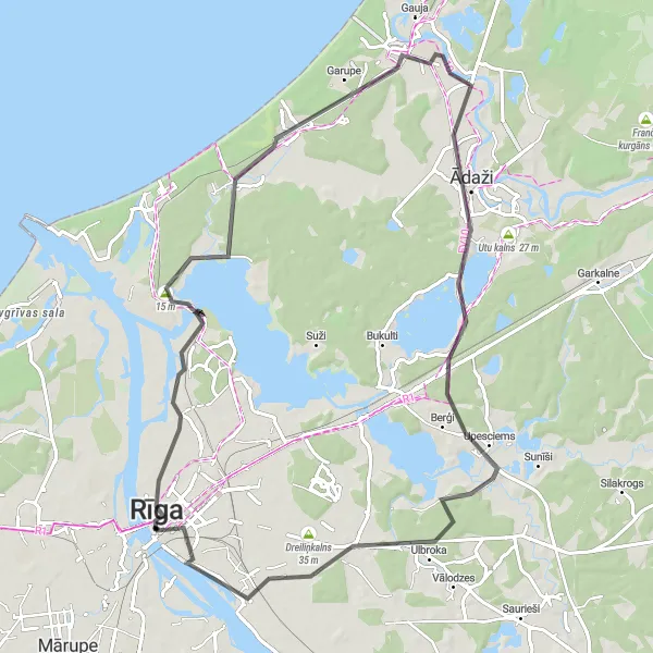 Map miniature of "Riga Castle and Beyond" cycling inspiration in Latvija, Latvia. Generated by Tarmacs.app cycling route planner