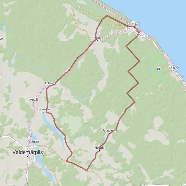 Map miniature of "Roja Gravel Adventure" cycling inspiration in Latvija, Latvia. Generated by Tarmacs.app cycling route planner