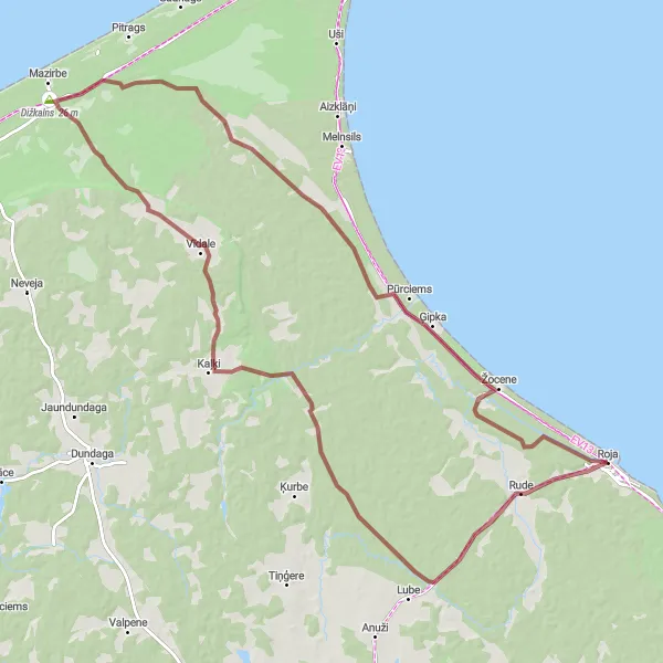 Map miniature of "Gravel Challenge: Dižkalns Loop" cycling inspiration in Latvija, Latvia. Generated by Tarmacs.app cycling route planner