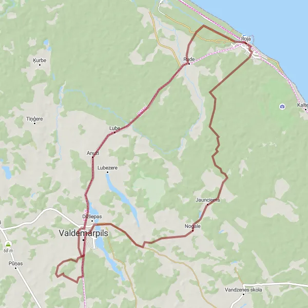 Map miniature of "Gravel Escape: Nogale Loop" cycling inspiration in Latvija, Latvia. Generated by Tarmacs.app cycling route planner