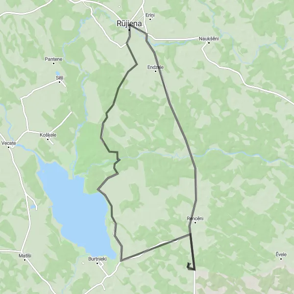 Map miniature of "Rūjiena Nature Ride" cycling inspiration in Latvija, Latvia. Generated by Tarmacs.app cycling route planner