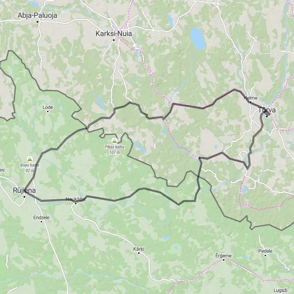 Map miniature of "Rural Road Adventure" cycling inspiration in Latvija, Latvia. Generated by Tarmacs.app cycling route planner