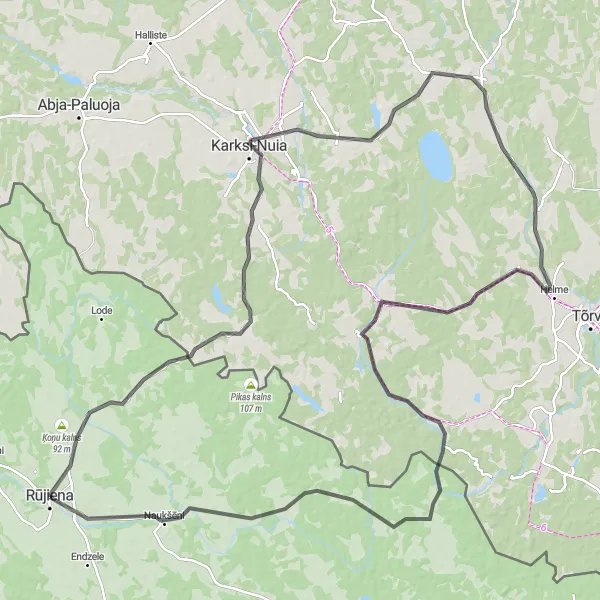 Map miniature of "Latvian Countryside Exploration" cycling inspiration in Latvija, Latvia. Generated by Tarmacs.app cycling route planner