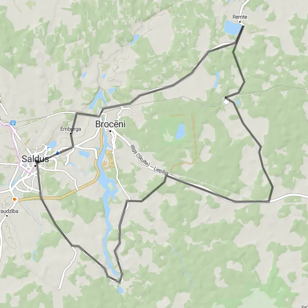 Map miniature of "Saldus - Brocēni - Moku kambaris Cycling Route" cycling inspiration in Latvija, Latvia. Generated by Tarmacs.app cycling route planner