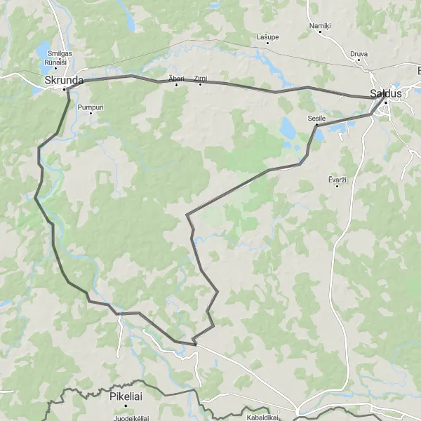 Map miniature of "Scenic Road Cycling from Saldus to Bukupe" cycling inspiration in Latvija, Latvia. Generated by Tarmacs.app cycling route planner