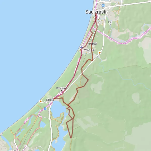 Map miniature of "The Gravel Adventure" cycling inspiration in Latvija, Latvia. Generated by Tarmacs.app cycling route planner