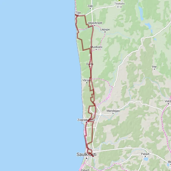 Map miniature of "The Coastal Gravel Adventure" cycling inspiration in Latvija, Latvia. Generated by Tarmacs.app cycling route planner