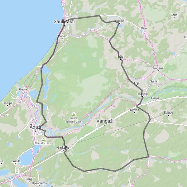 Map miniature of "The Countryside Expedition" cycling inspiration in Latvija, Latvia. Generated by Tarmacs.app cycling route planner