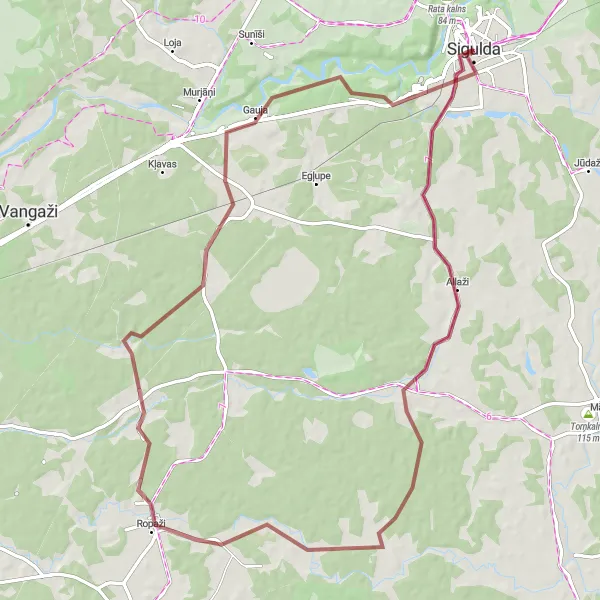 Map miniature of "Scenic Sigulda Gravel" cycling inspiration in Latvija, Latvia. Generated by Tarmacs.app cycling route planner