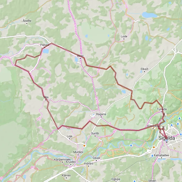 Map miniature of "Taurētāju kalna Tour" cycling inspiration in Latvija, Latvia. Generated by Tarmacs.app cycling route planner