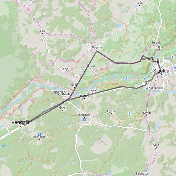 Map miniature of "Medieval Sigulda" cycling inspiration in Latvija, Latvia. Generated by Tarmacs.app cycling route planner