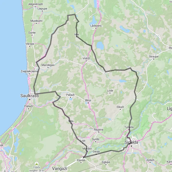 Map miniature of "Gauja Valley Grand Tour" cycling inspiration in Latvija, Latvia. Generated by Tarmacs.app cycling route planner