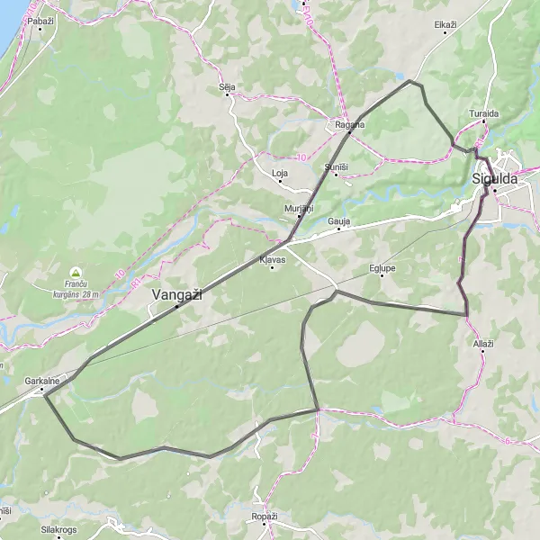 Map miniature of "Scenic Gauja Valley Cycling Route" cycling inspiration in Latvija, Latvia. Generated by Tarmacs.app cycling route planner