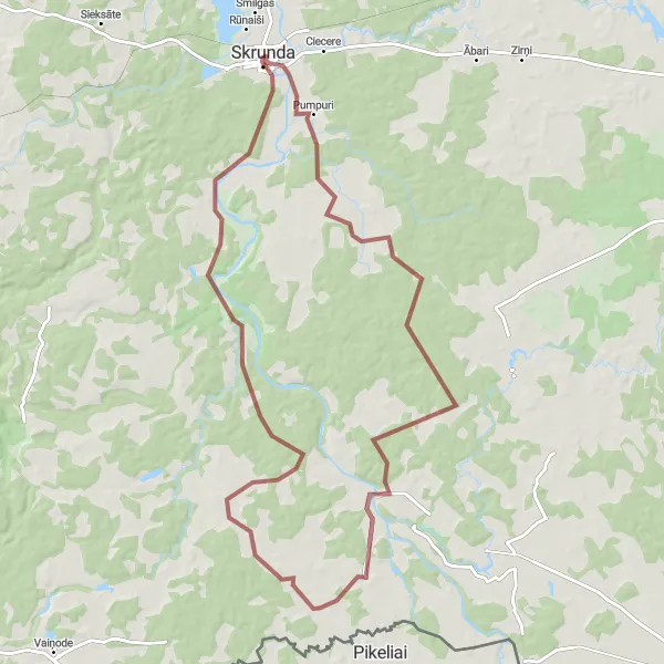 Map miniature of "Skrundas viduslaku pilskalns and Lēnas Loop" cycling inspiration in Latvija, Latvia. Generated by Tarmacs.app cycling route planner