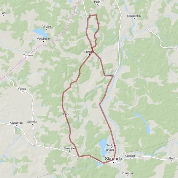 Map miniature of "Gravel Adventure to Snēpele" cycling inspiration in Latvija, Latvia. Generated by Tarmacs.app cycling route planner