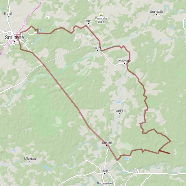 Map miniature of "Gravel Route - Smiltene to Ūdrupe" cycling inspiration in Latvija, Latvia. Generated by Tarmacs.app cycling route planner