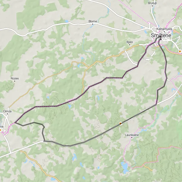 Map miniature of "Road Route to Jāņu kalns" cycling inspiration in Latvija, Latvia. Generated by Tarmacs.app cycling route planner