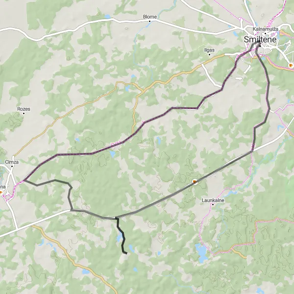 Map miniature of "The Smiltene Loop" cycling inspiration in Latvija, Latvia. Generated by Tarmacs.app cycling route planner