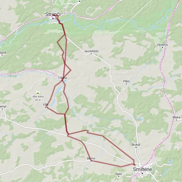 Map miniature of "Scenic Gravel Loop" cycling inspiration in Latvija, Latvia. Generated by Tarmacs.app cycling route planner