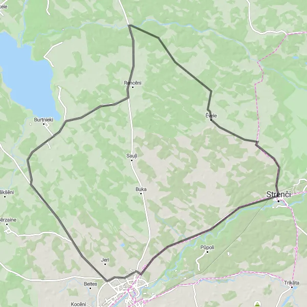 Map miniature of "Rural Road Cycling to Rugāju pilskalns" cycling inspiration in Latvija, Latvia. Generated by Tarmacs.app cycling route planner