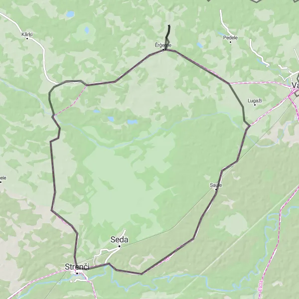 Map miniature of "Ērģeme Scenic Ride" cycling inspiration in Latvija, Latvia. Generated by Tarmacs.app cycling route planner