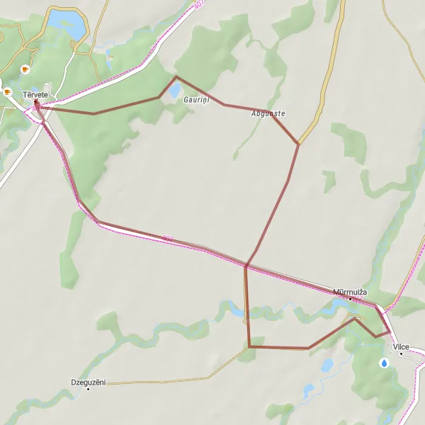 Map miniature of "Tērvete Forest Gravel Trail" cycling inspiration in Latvija, Latvia. Generated by Tarmacs.app cycling route planner