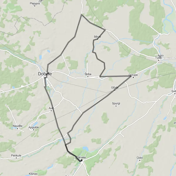 Map miniature of "Tērvete Countryside Exploration" cycling inspiration in Latvija, Latvia. Generated by Tarmacs.app cycling route planner