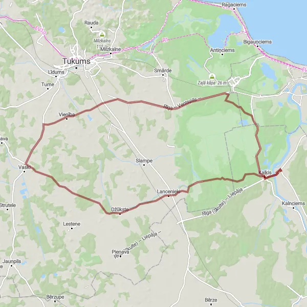 Map miniature of "Lancenieki Gravel Adventure" cycling inspiration in Latvija, Latvia. Generated by Tarmacs.app cycling route planner