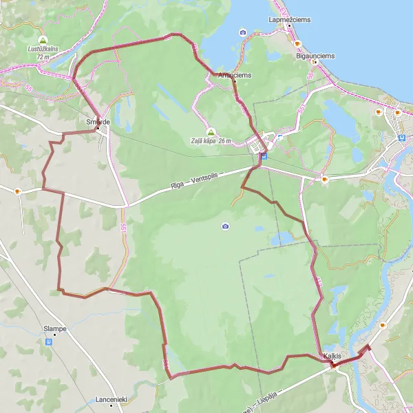 Map miniature of "Aizpure Gravel Loop" cycling inspiration in Latvija, Latvia. Generated by Tarmacs.app cycling route planner