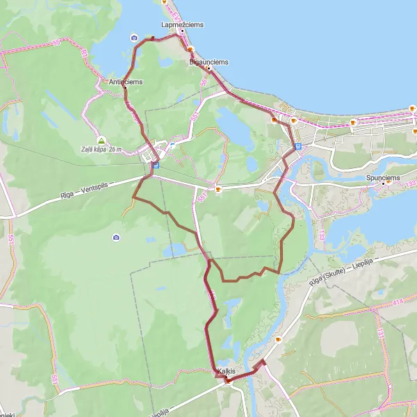 Map miniature of "Gravel Adventure in Latvija's Wilderness" cycling inspiration in Latvija, Latvia. Generated by Tarmacs.app cycling route planner