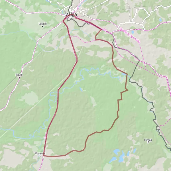 Map miniature of "Gravel Adventure near Valka" cycling inspiration in Latvija, Latvia. Generated by Tarmacs.app cycling route planner