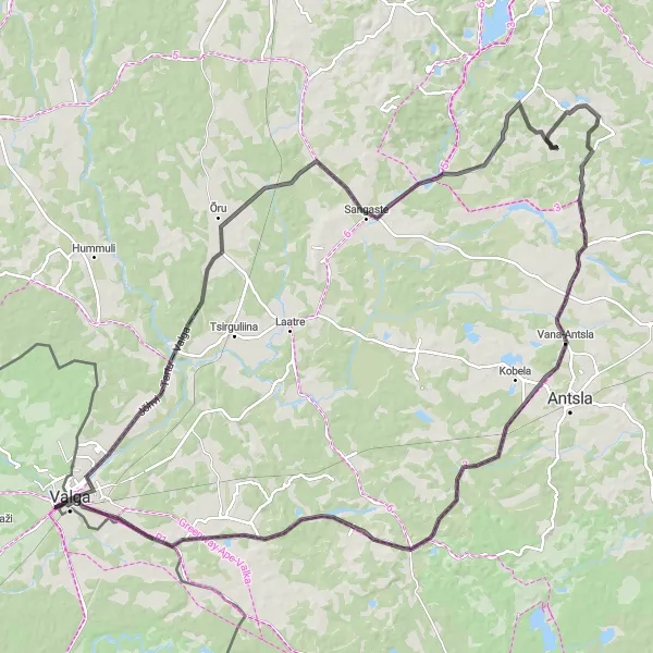 Map miniature of "Valka Countryside Loop" cycling inspiration in Latvija, Latvia. Generated by Tarmacs.app cycling route planner