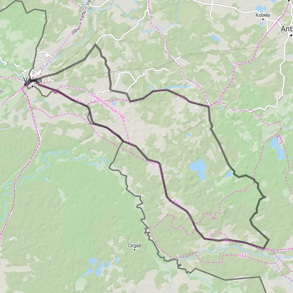 Map miniature of "Kaagjärve and Koobassaare Road Cycling Route" cycling inspiration in Latvija, Latvia. Generated by Tarmacs.app cycling route planner