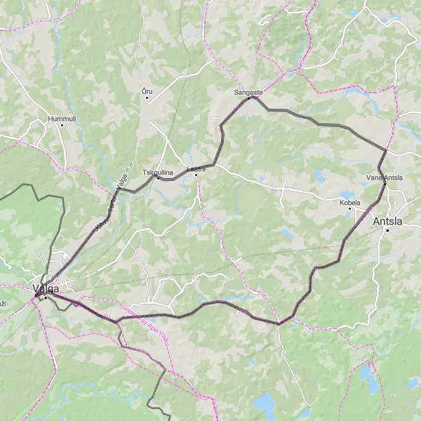 Map miniature of "Paju and Sangaste Road Cycling Route" cycling inspiration in Latvija, Latvia. Generated by Tarmacs.app cycling route planner