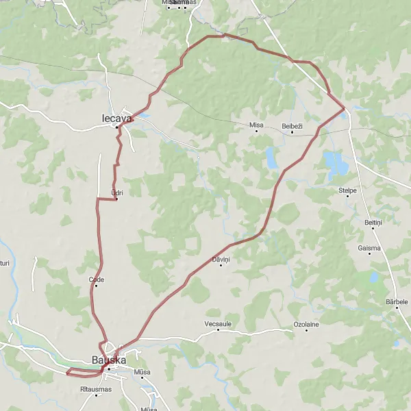 Map miniature of "Skatu Tornis to Dzelzāmurs Gravel Route" cycling inspiration in Latvija, Latvia. Generated by Tarmacs.app cycling route planner
