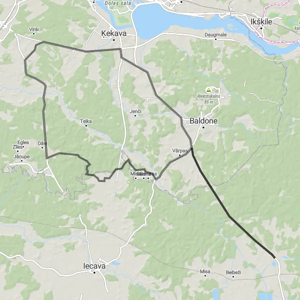 Map miniature of "Vārpas to Vanagkalns Road Route" cycling inspiration in Latvija, Latvia. Generated by Tarmacs.app cycling route planner